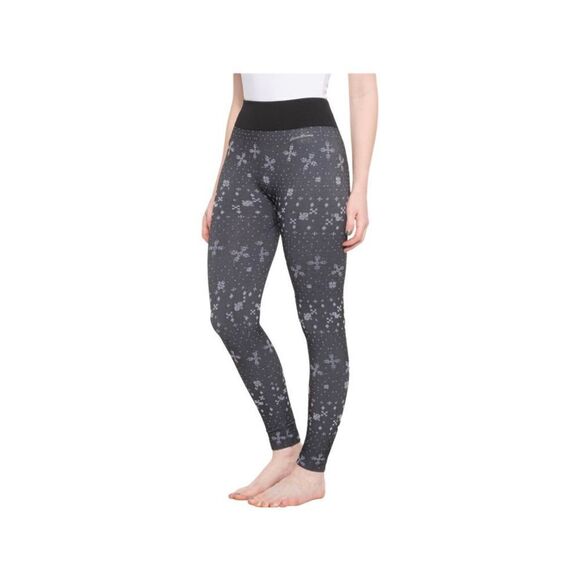 Eddie Bauer Women’s Fleece Base Layer Leggings Black Gray Snowflake Print - Picture 3 of 3